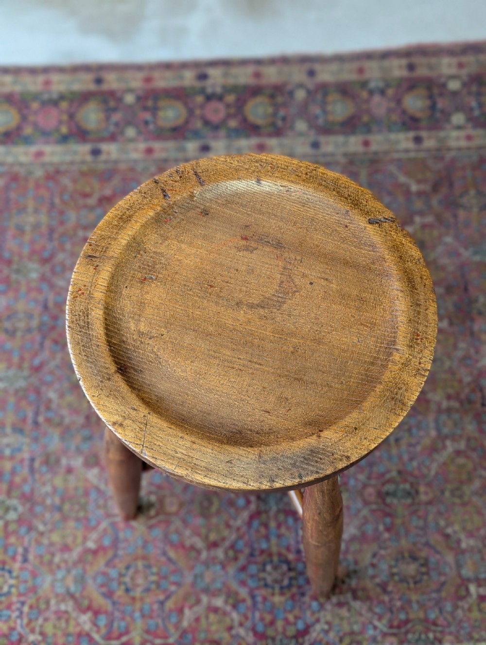 Antique Victorian Elm Dish Seat Stool View VIII