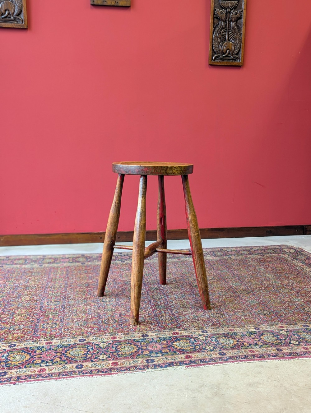 Antique Victorian Elm Dish Seat Stool View IX