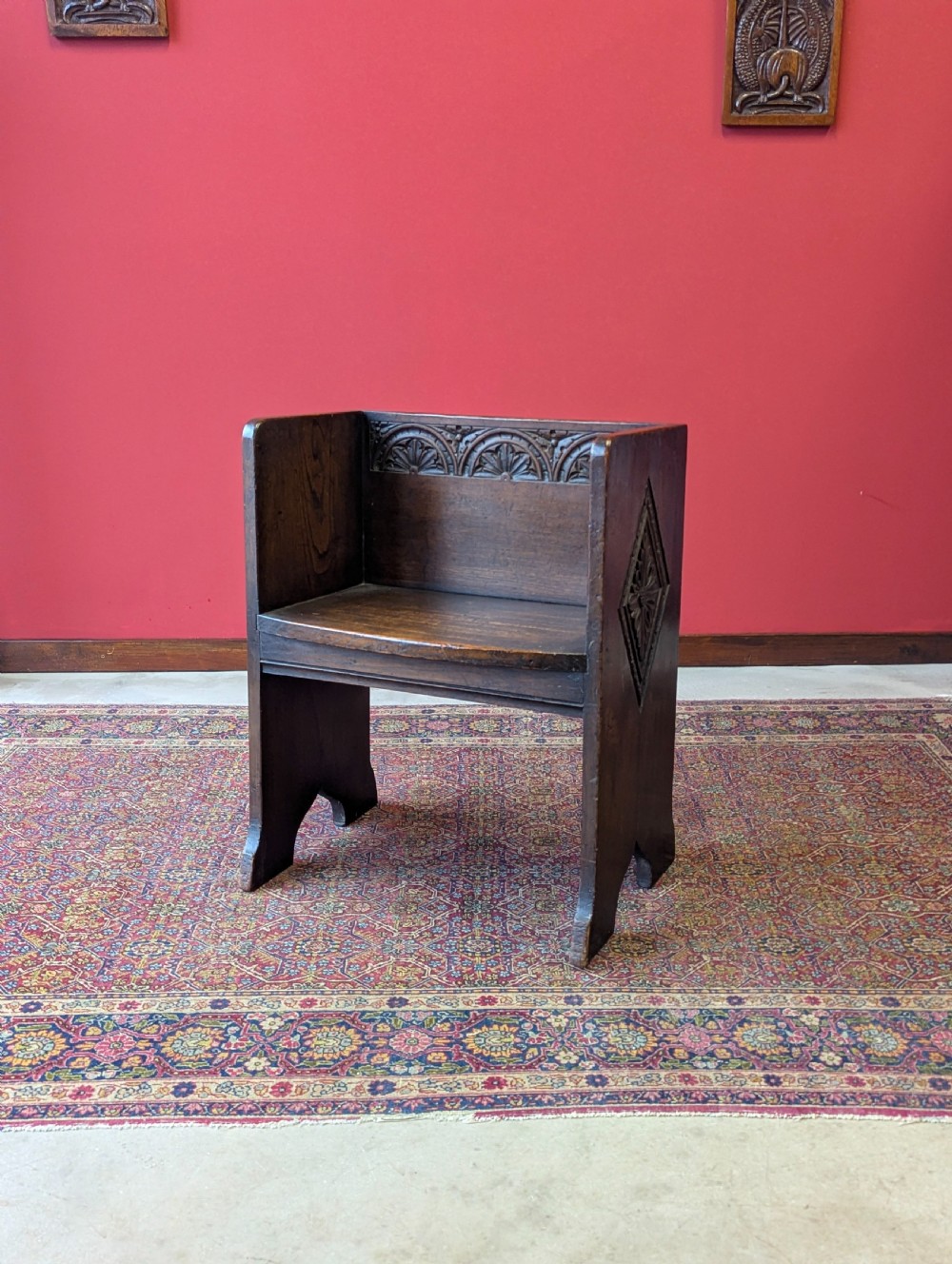 Antique Victorian Oak Prayer Bench / Small Hall Chair