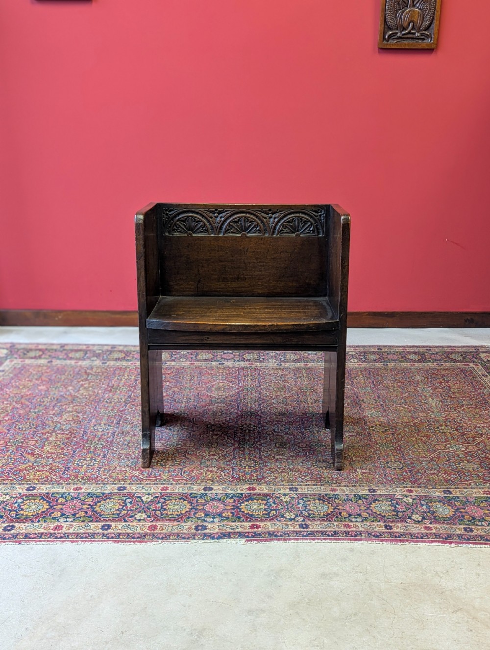 Antique Victorian Oak Prayer Bench / Small Hall Chair View II