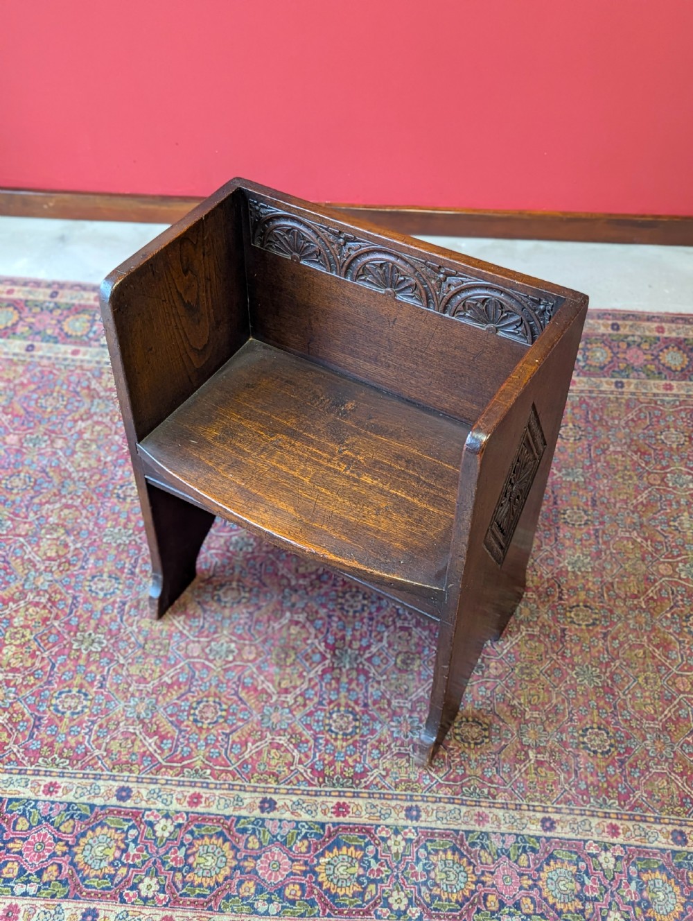 Antique Victorian Oak Prayer Bench / Small Hall Chair View III