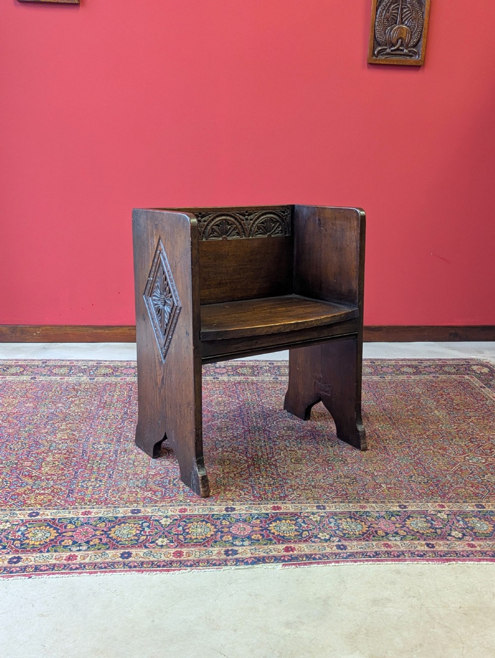 Antique Victorian Oak Prayer Bench / Small Hall Chair View VI