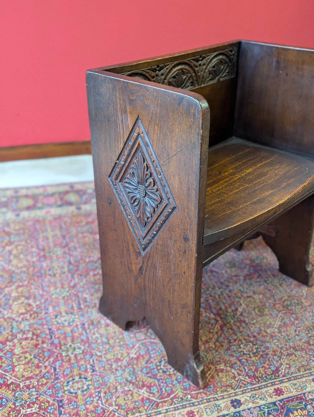 Antique Victorian Oak Prayer Bench / Small Hall Chair View VII