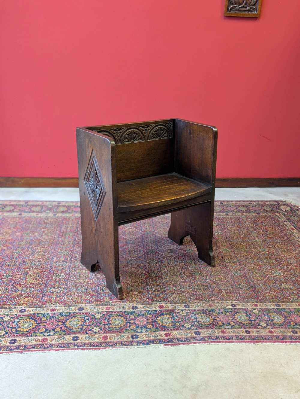 Antique Victorian Oak Prayer Bench / Small Hall Chair View VIII