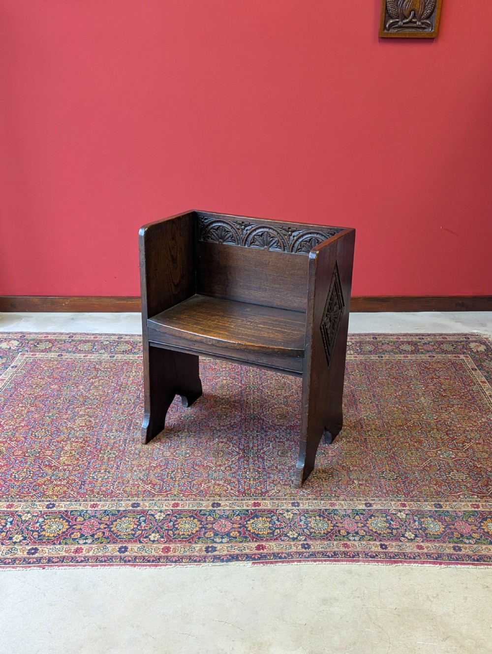 Antique Victorian Oak Prayer Bench / Small Hall Chair View IX