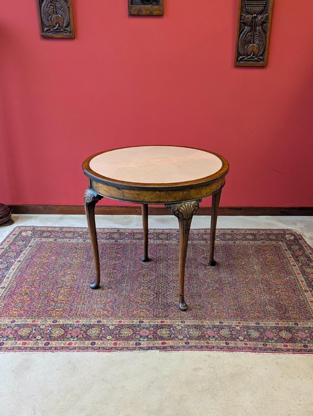 1930’s Burr Walnut Fold Over Demilune Card Table View II