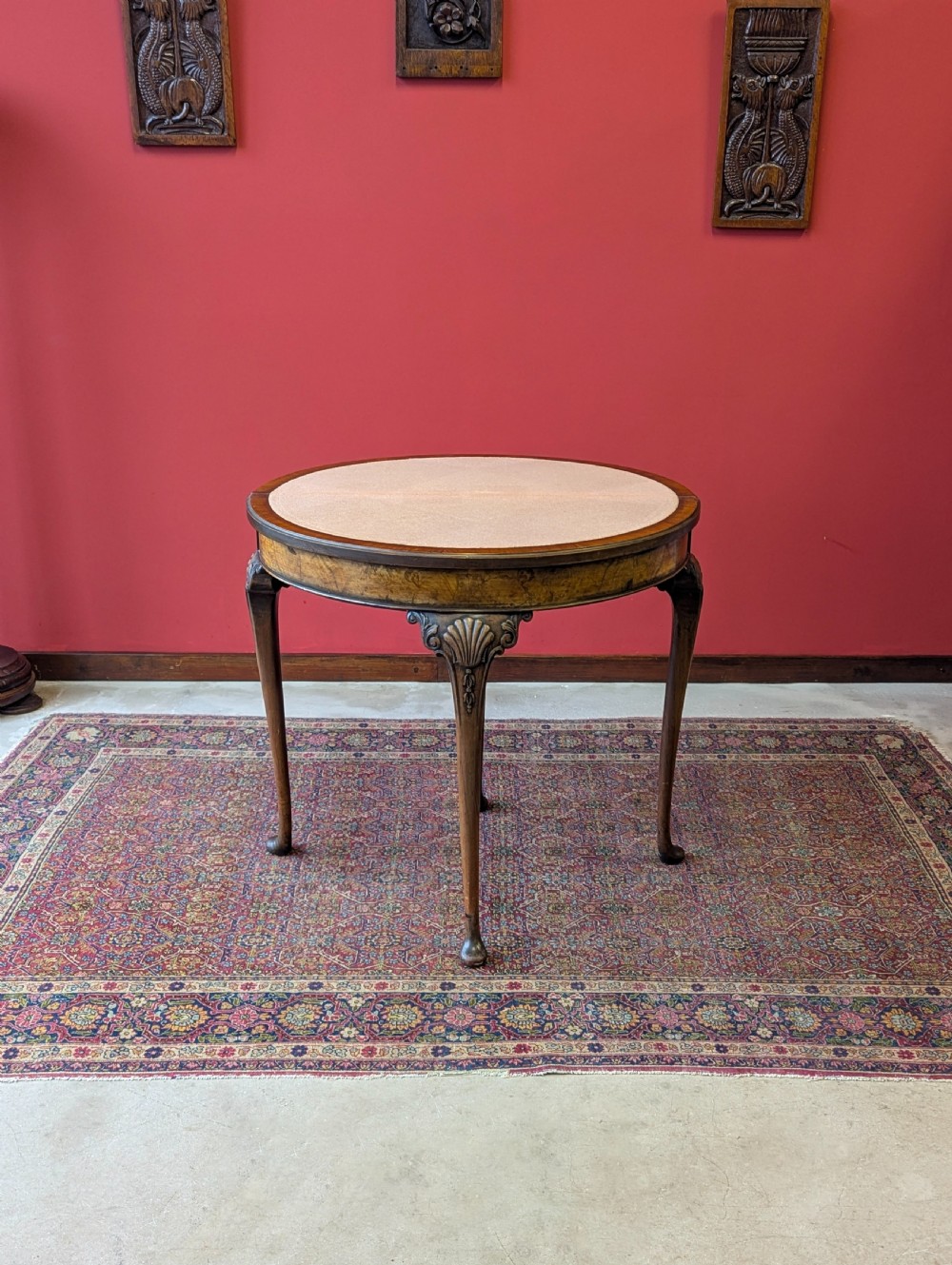 1930’s Burr Walnut Fold Over Demilune Card Table View IV