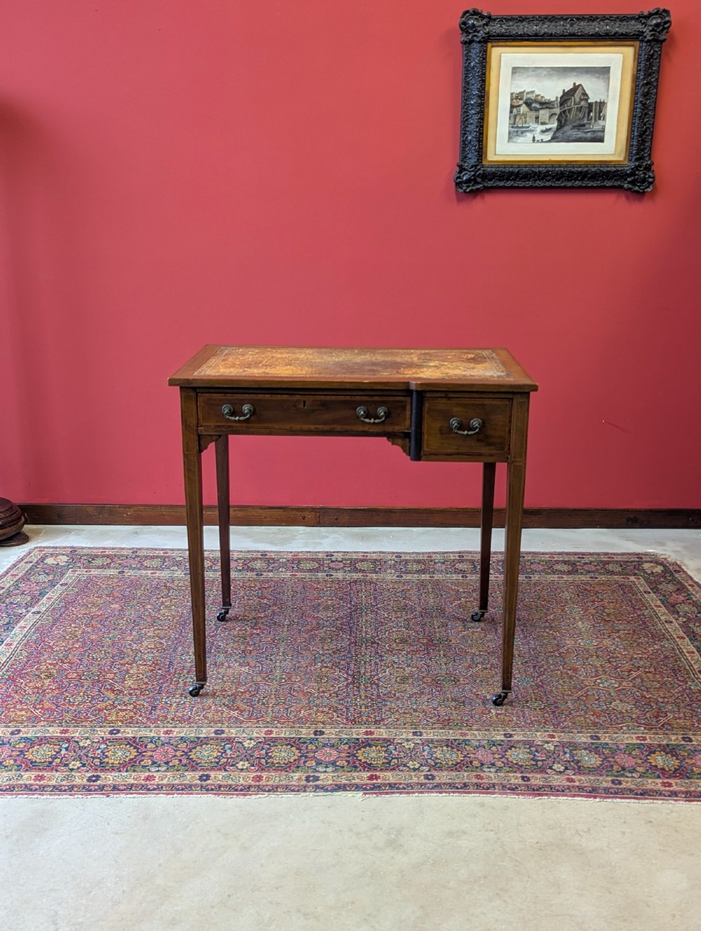 Antique Edwardian Mahogany Leather Topped Writing Desk View II