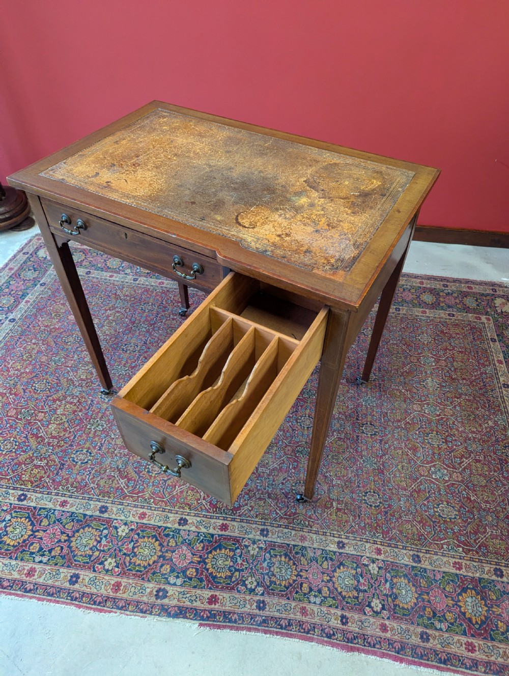Antique Edwardian Mahogany Leather Topped Writing Desk View III