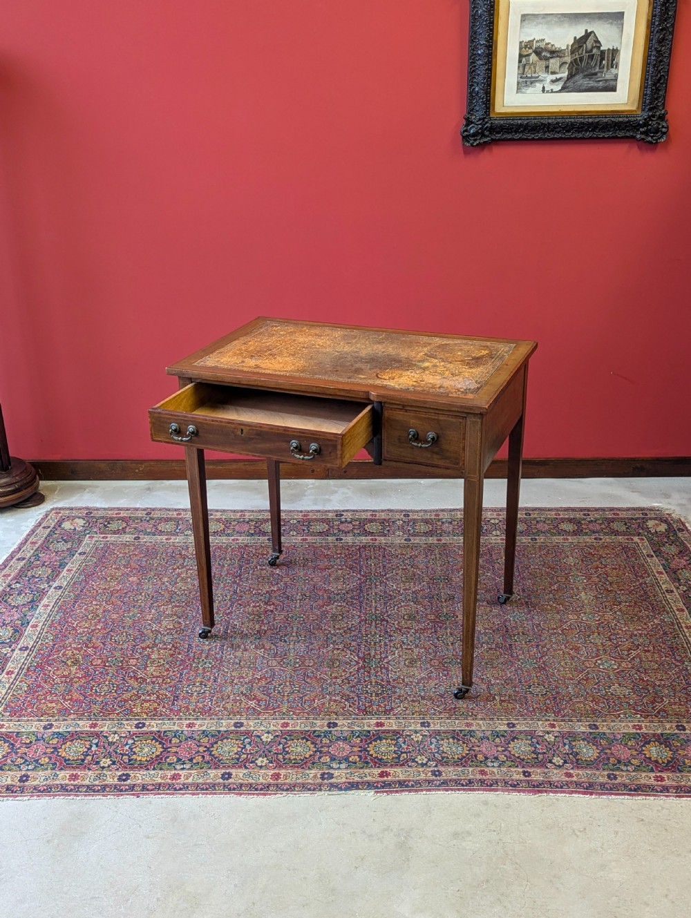 Antique Edwardian Mahogany Leather Topped Writing Desk View IV