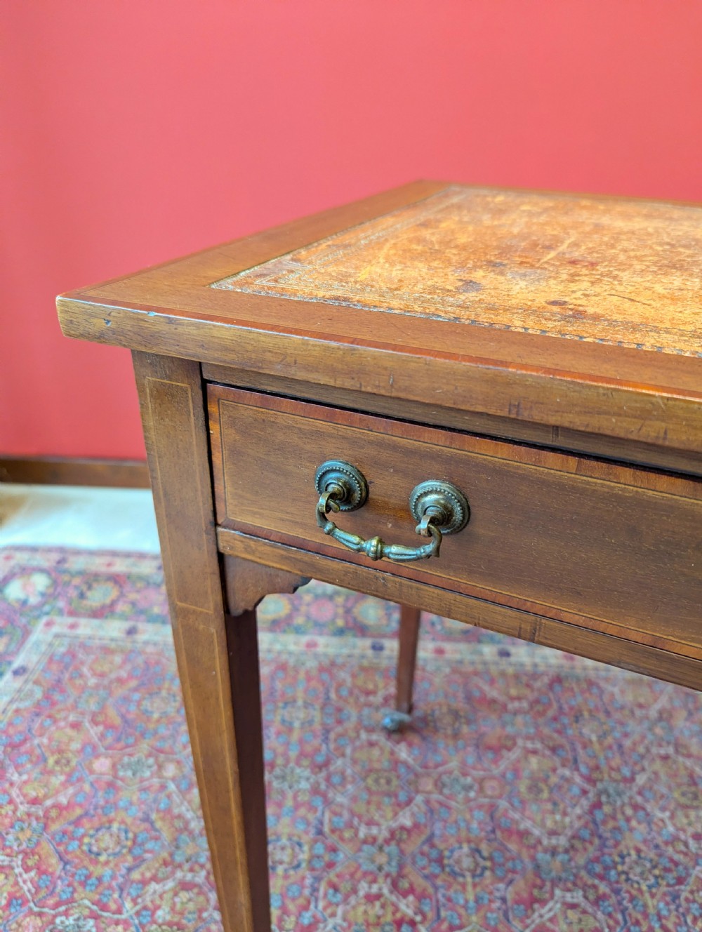 Antique Edwardian Mahogany Leather Topped Writing Desk View V