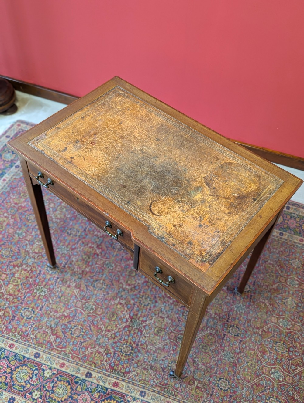 Antique Edwardian Mahogany Leather Topped Writing Desk View VII