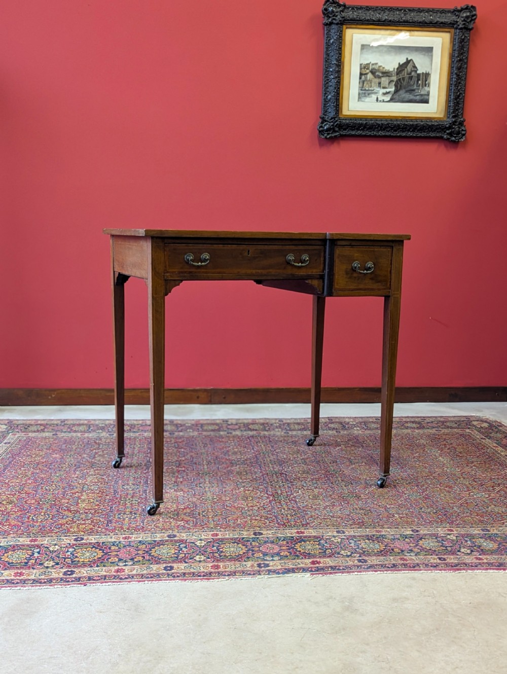 Antique Edwardian Mahogany Leather Topped Writing Desk View VIII