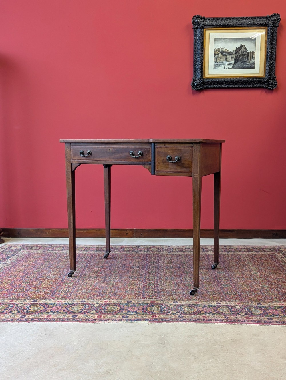 Antique Edwardian Mahogany Leather Topped Writing Desk View IX