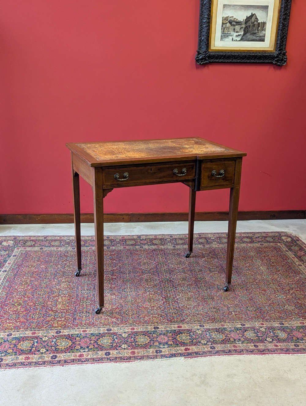 Antique Edwardian Mahogany Leather Topped Writing Desk View X