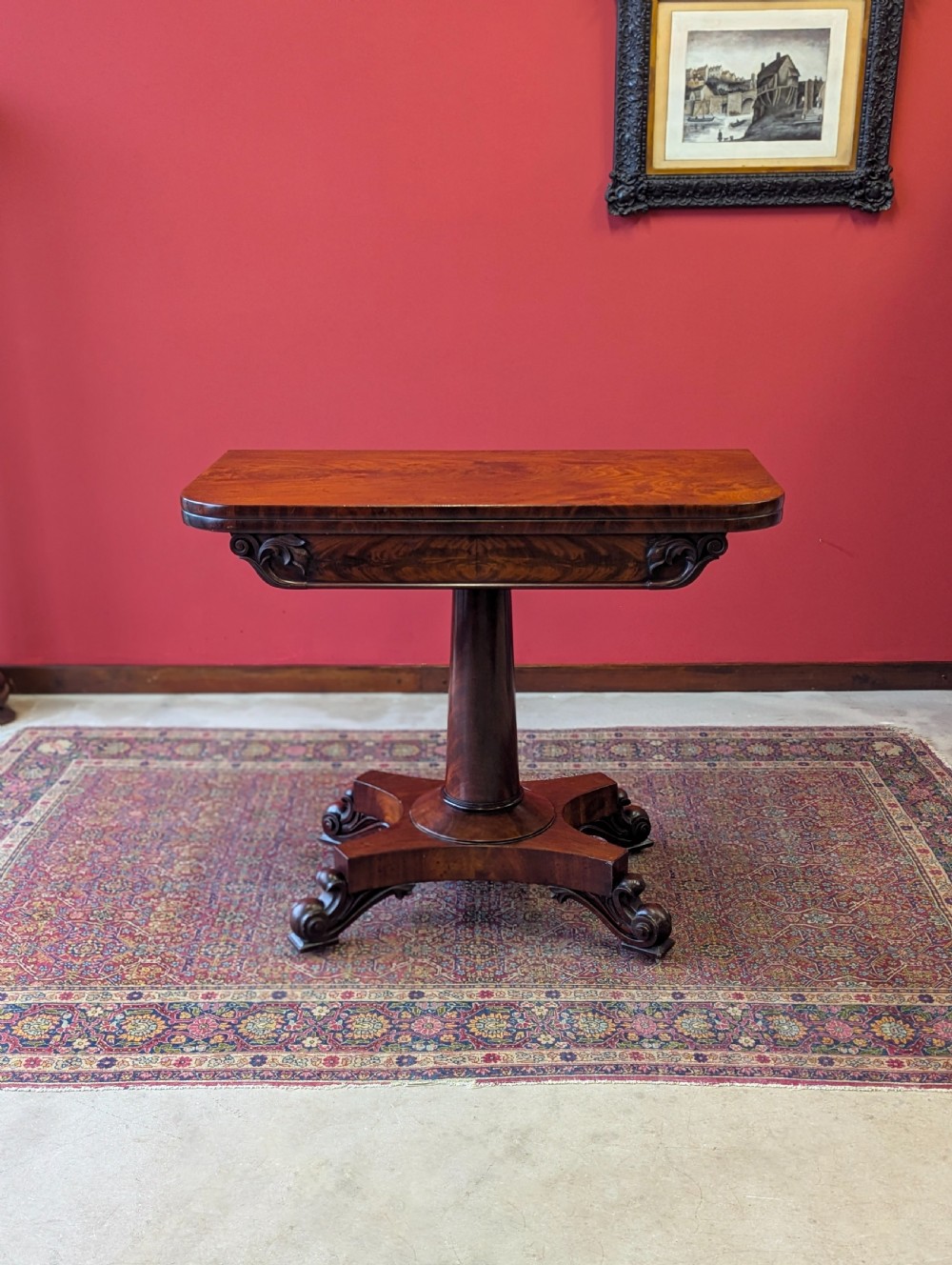 Antique Victorian Mahogany Fold Over Tea Table View VI