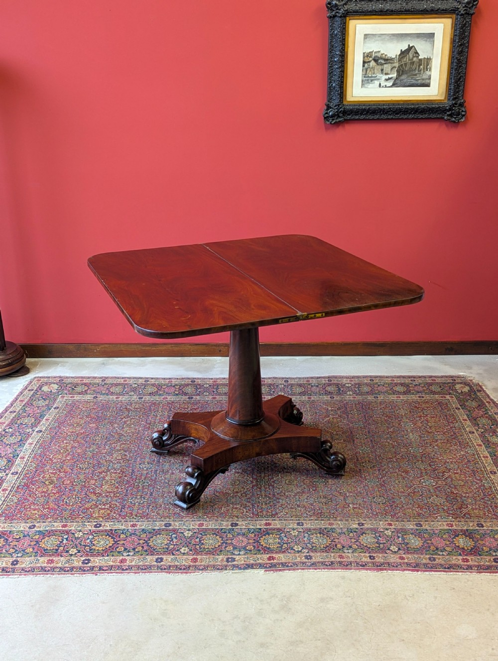Antique Victorian Mahogany Fold Over Tea Table View VII