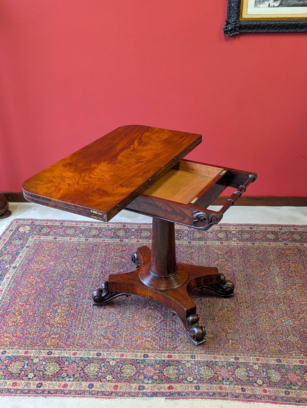 Antique Victorian Mahogany Fold Over Tea Table View VIII
