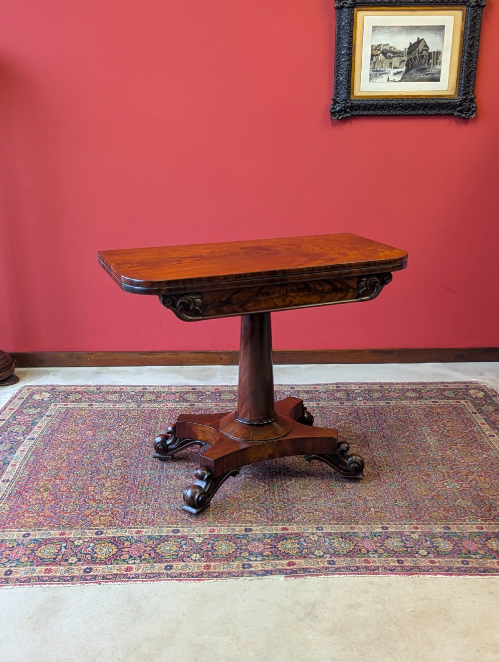 Antique Victorian Mahogany Fold Over Tea Table View IX
