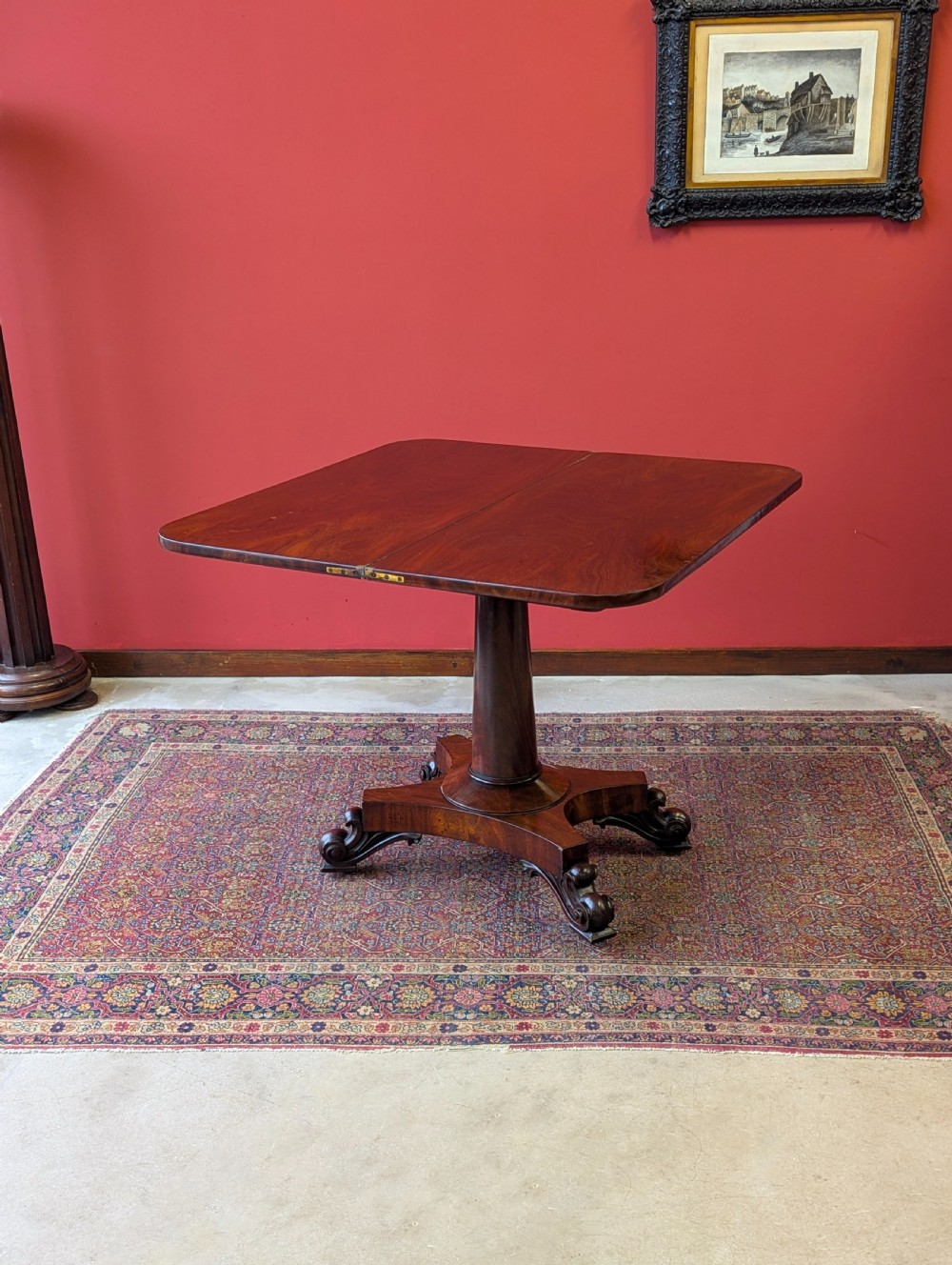 Antique Victorian Mahogany Fold Over Tea Table View X