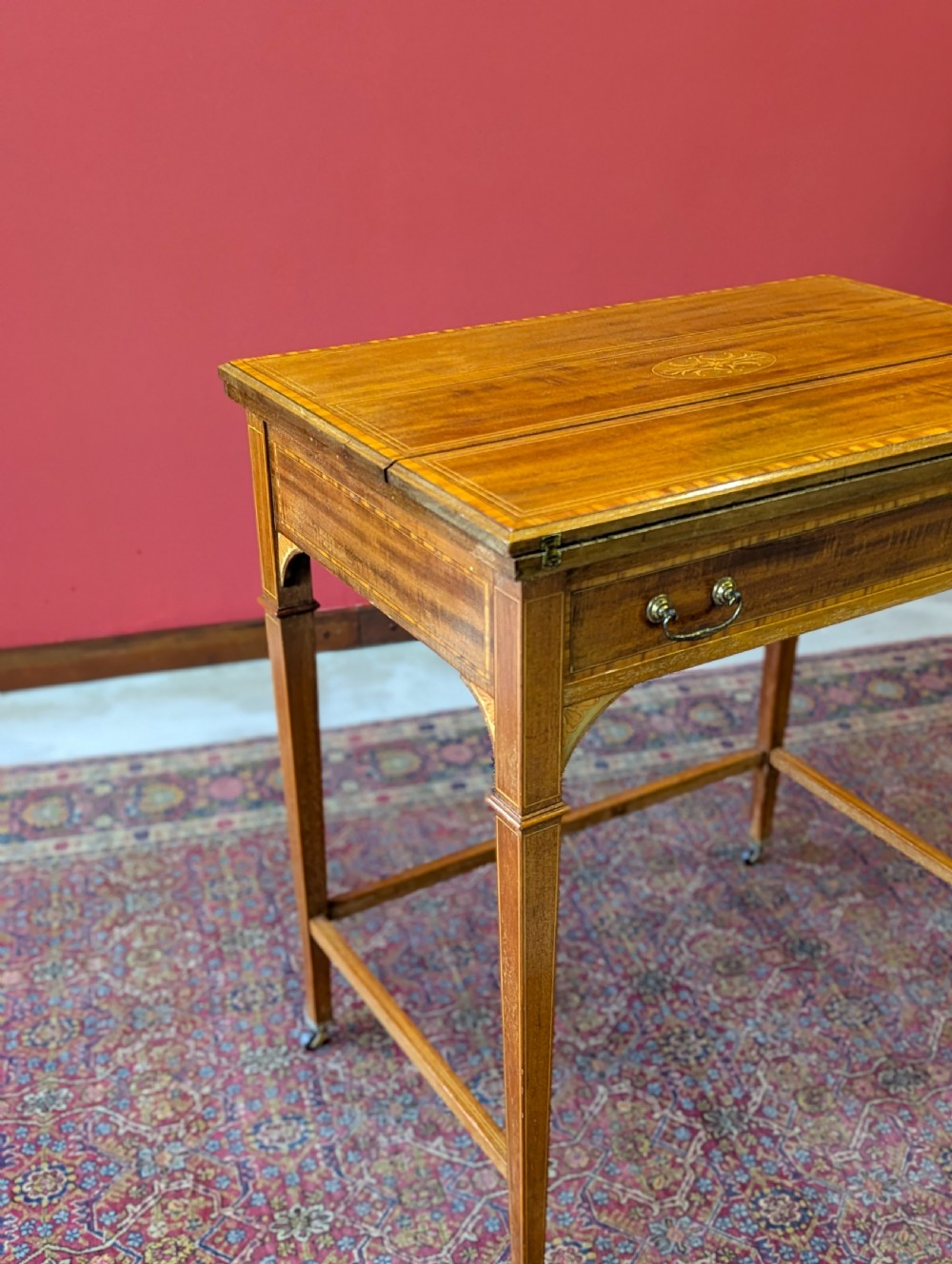 Antique Edwardian Satinwood Metamorphic Side / Writing Table View VII