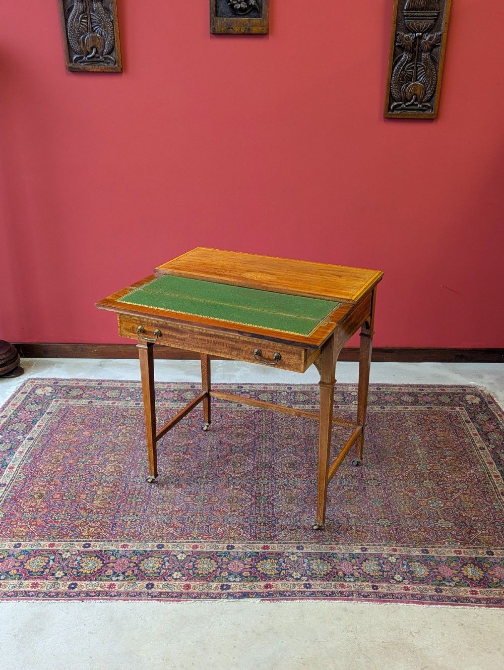 Antique Edwardian Satinwood Metamorphic Side / Writing Table View IX