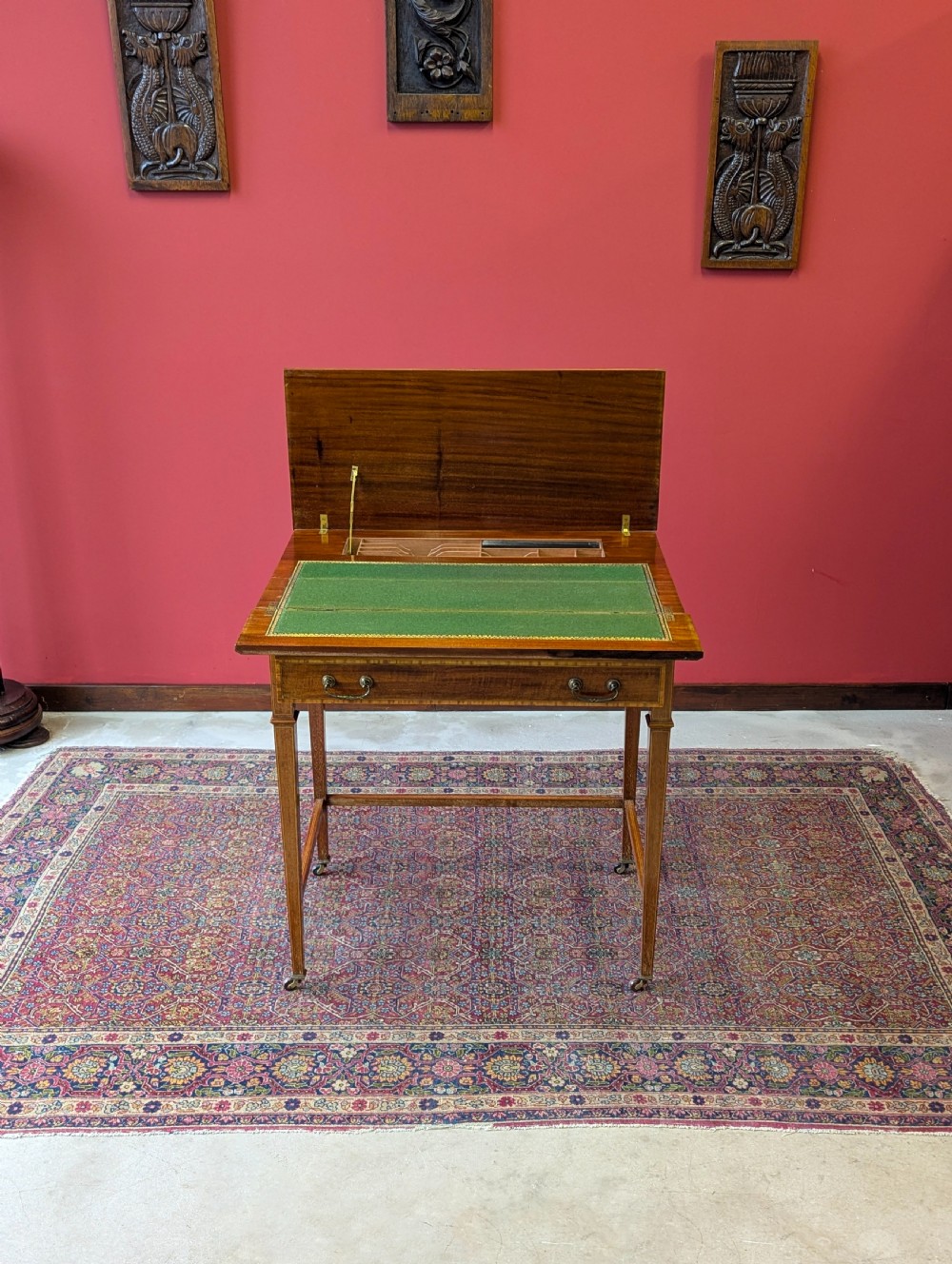Antique Edwardian Satinwood Metamorphic Side / Writing Table View X