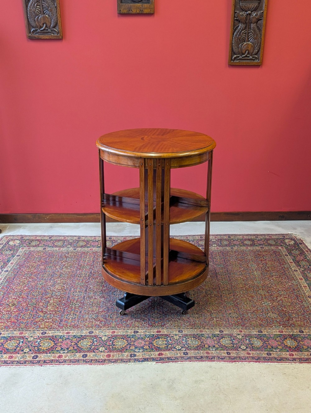 Antique Edwardian Inlaid Mahogany Circular Revolving Bookcase Circa 1910 View II
