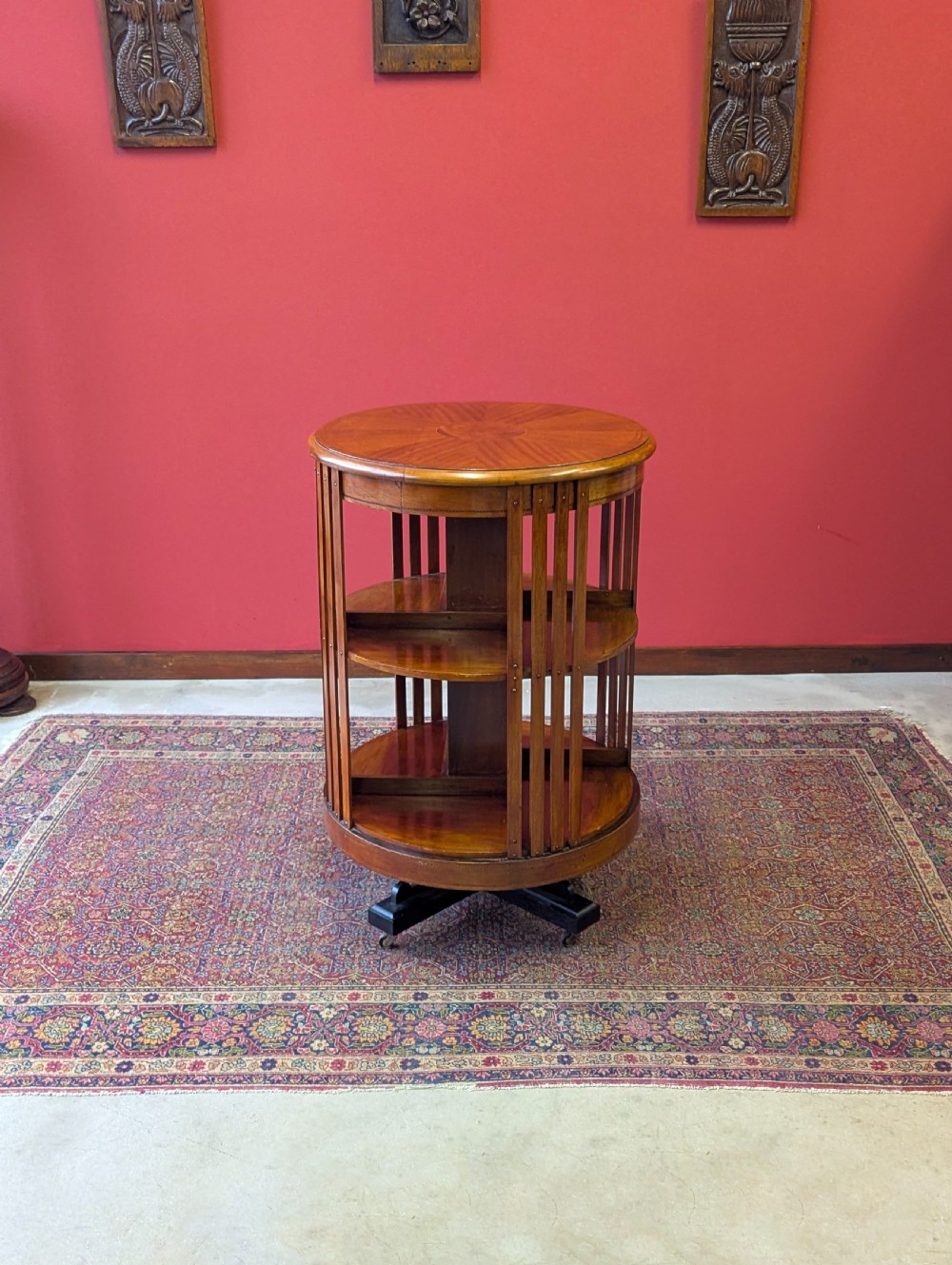Antique Edwardian Inlaid Mahogany Circular Revolving Bookcase Circa 1910 View IV