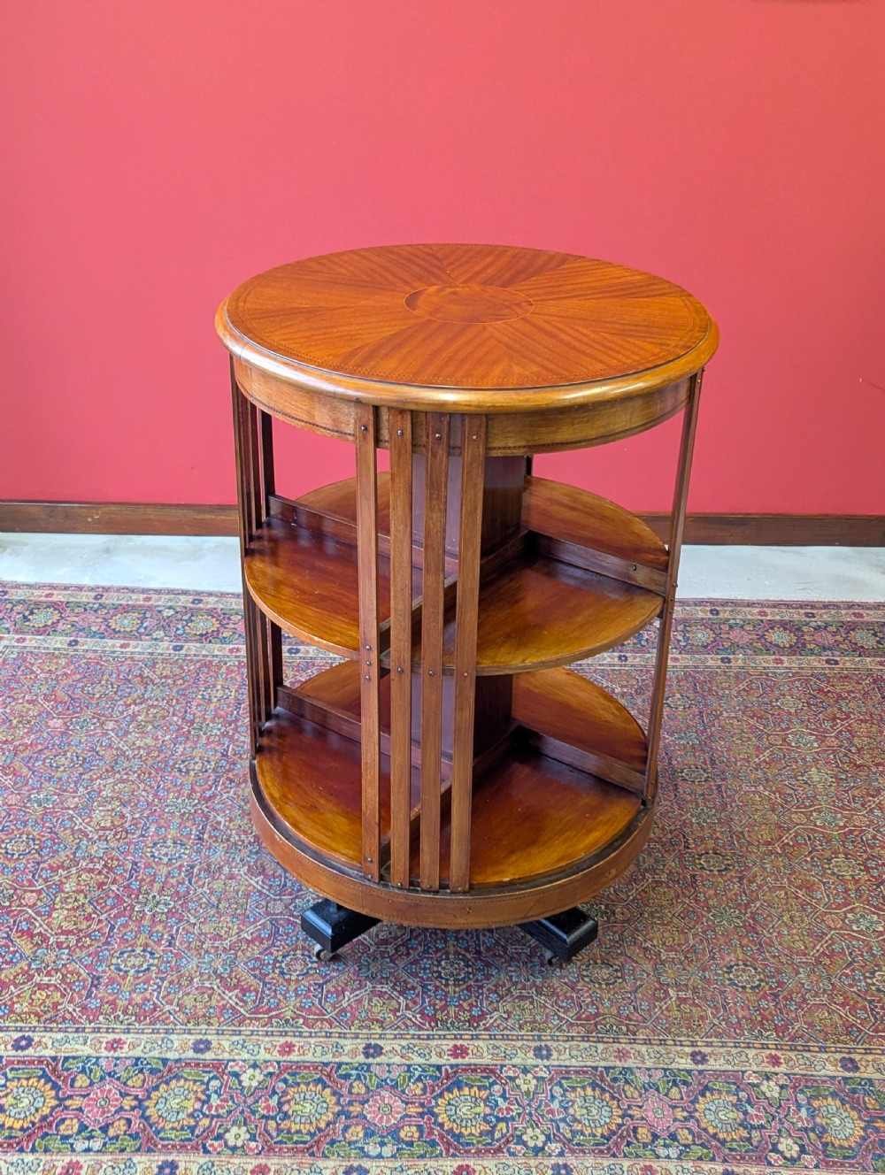 Antique Edwardian Inlaid Mahogany Circular Revolving Bookcase Circa 1910 View V