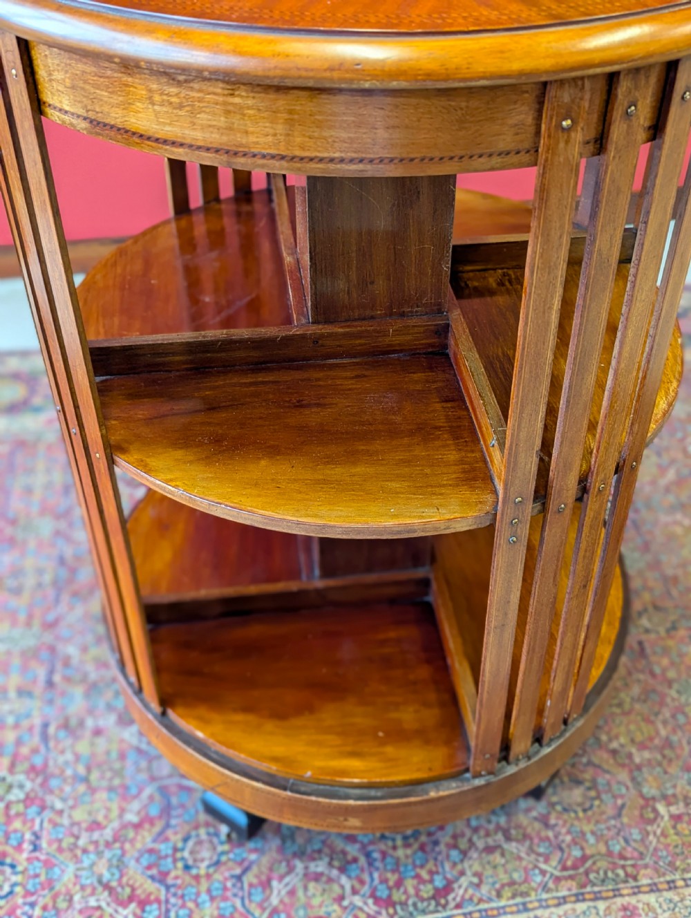 Antique Edwardian Inlaid Mahogany Circular Revolving Bookcase Circa 1910 View VI