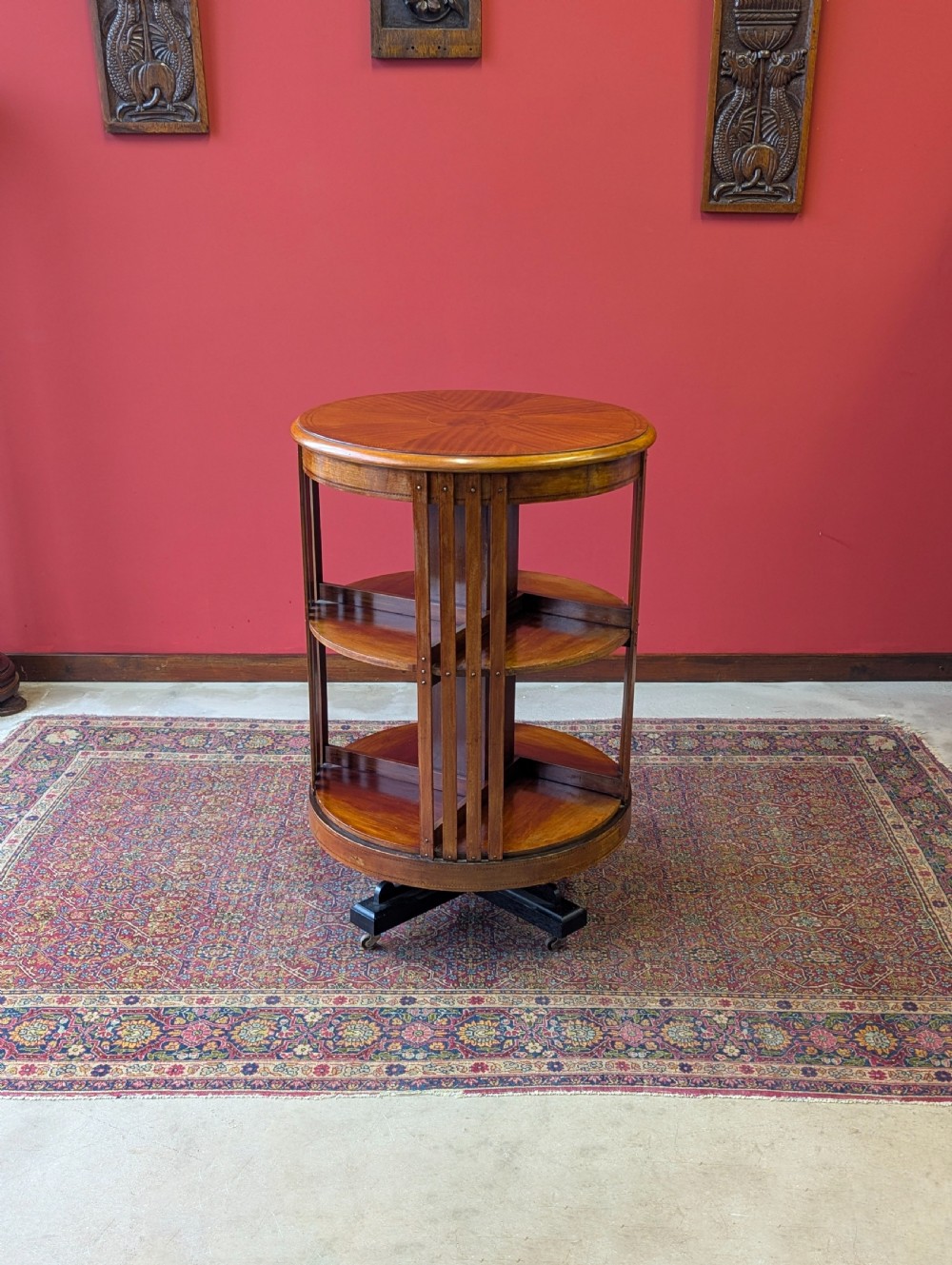 Antique Edwardian Inlaid Mahogany Circular Revolving Bookcase Circa 1910 View VII