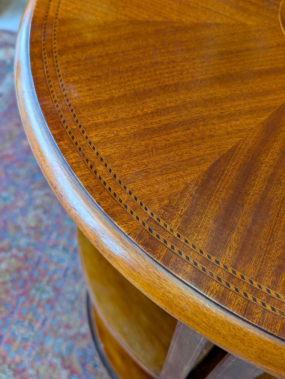 Antique Edwardian Inlaid Mahogany Circular Revolving Bookcase Circa 1910 View VIII