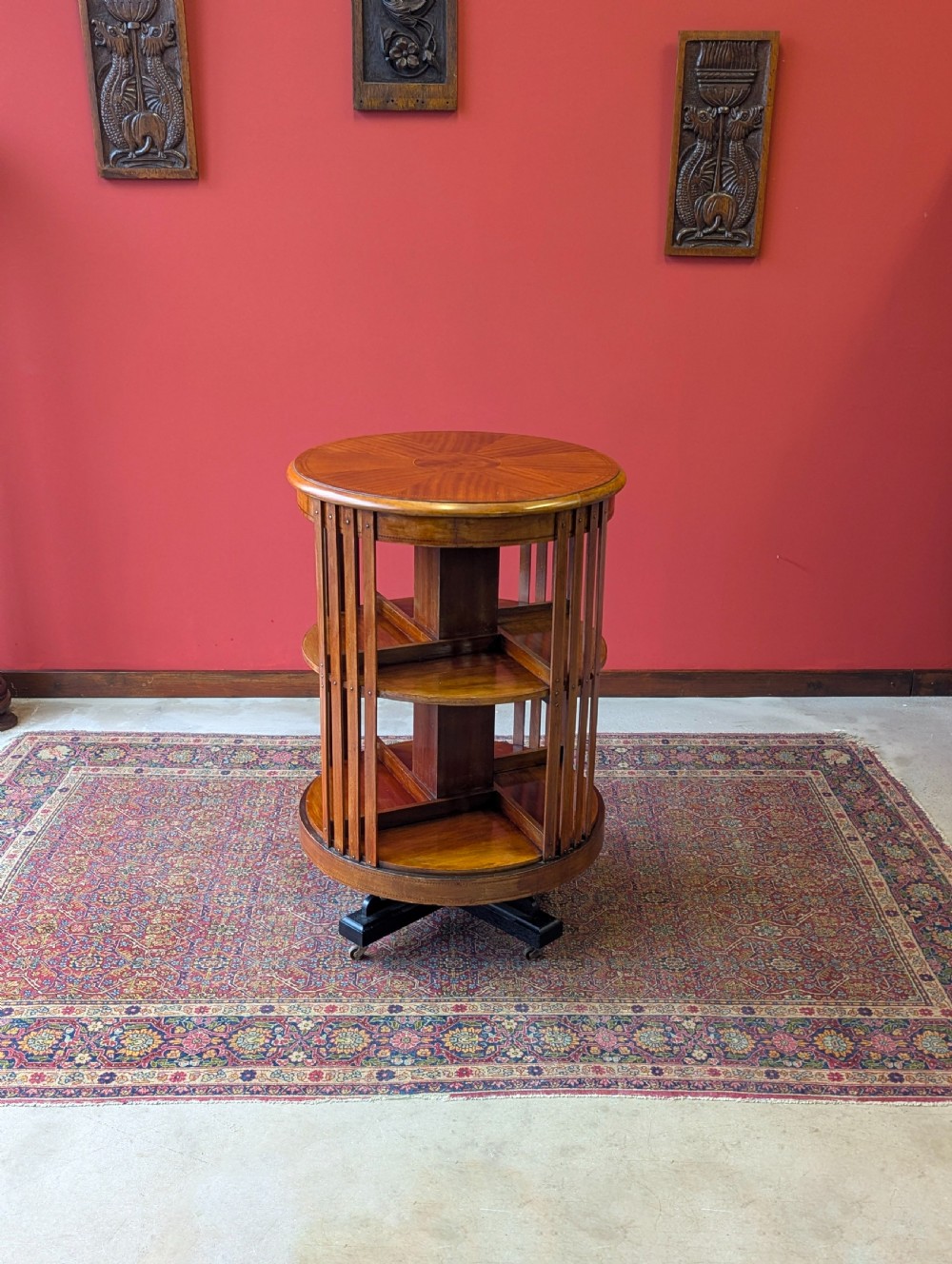Antique Edwardian Inlaid Mahogany Circular Revolving Bookcase Circa 1910 View X