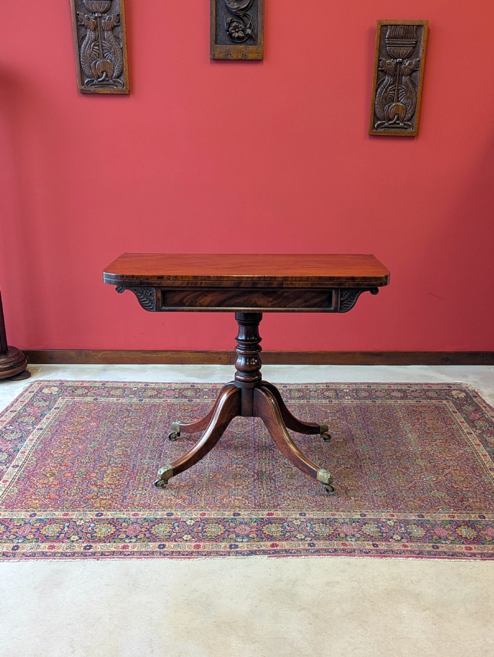 Antique 19th Century Mahogany Fold Over Pedestal Card Table View III