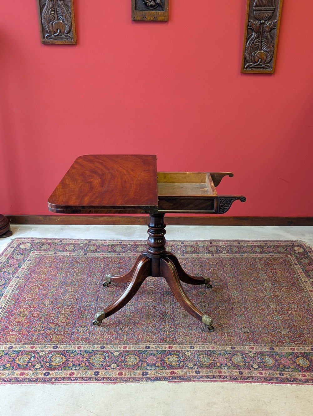 Antique 19th Century Mahogany Fold Over Pedestal Card Table View IV