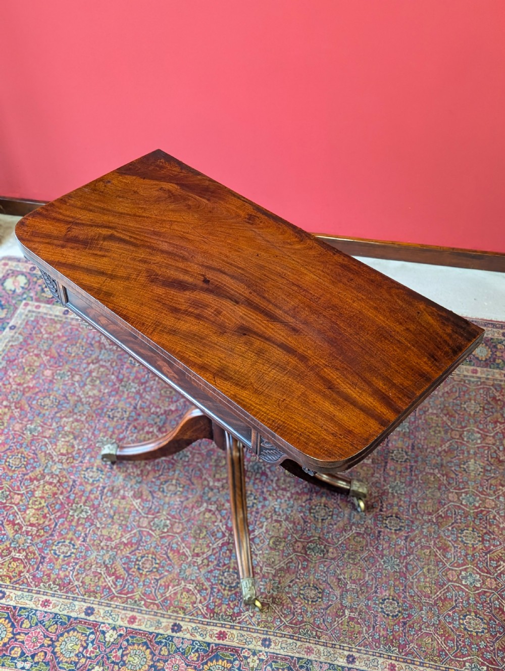 Antique 19th Century Mahogany Fold Over Pedestal Card Table View VI
