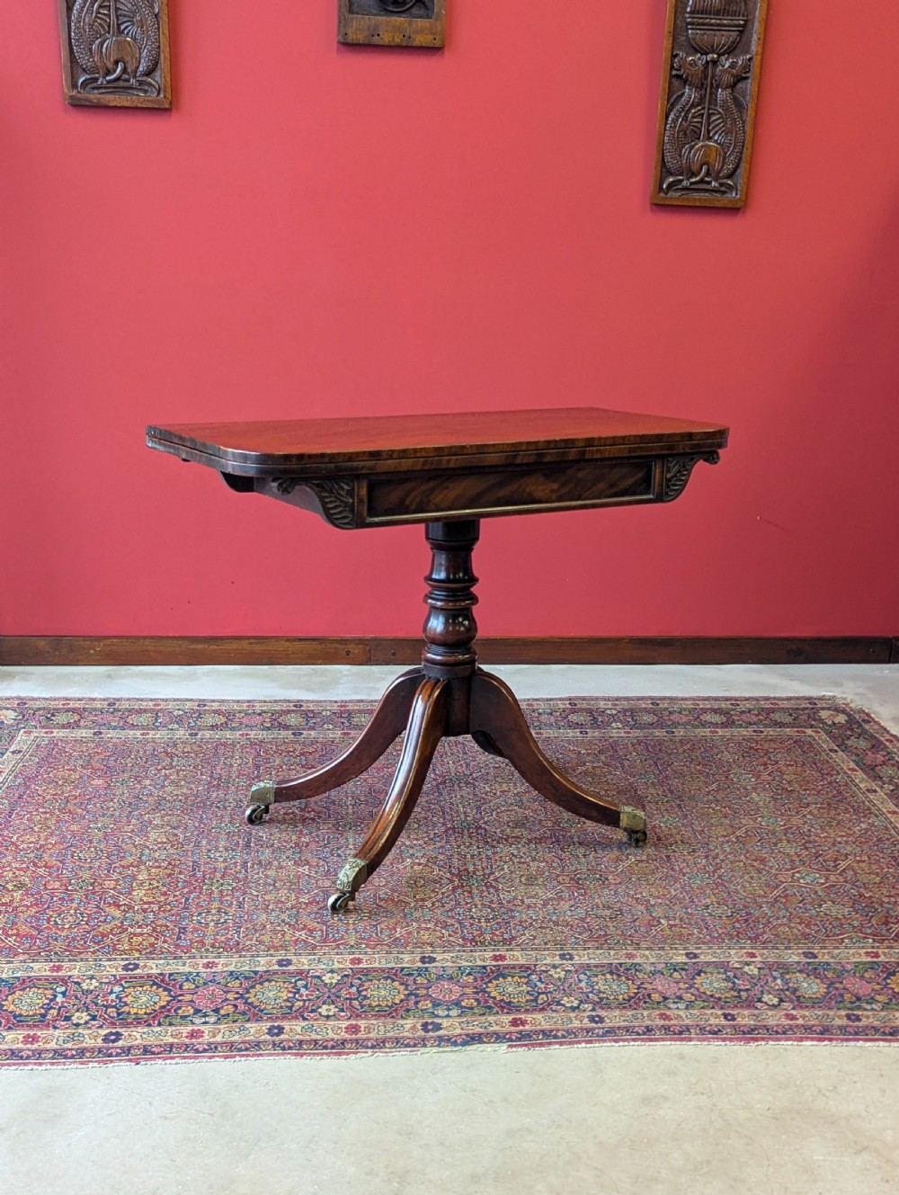 Antique 19th Century Mahogany Fold Over Pedestal Card Table View VII