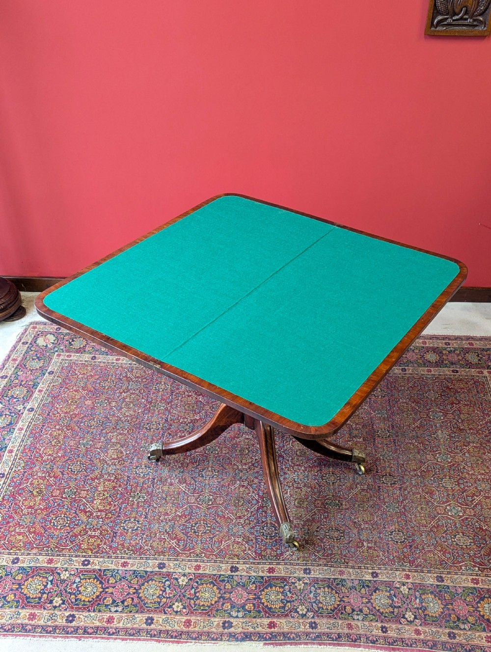 Antique 19th Century Mahogany Fold Over Pedestal Card Table View VIII