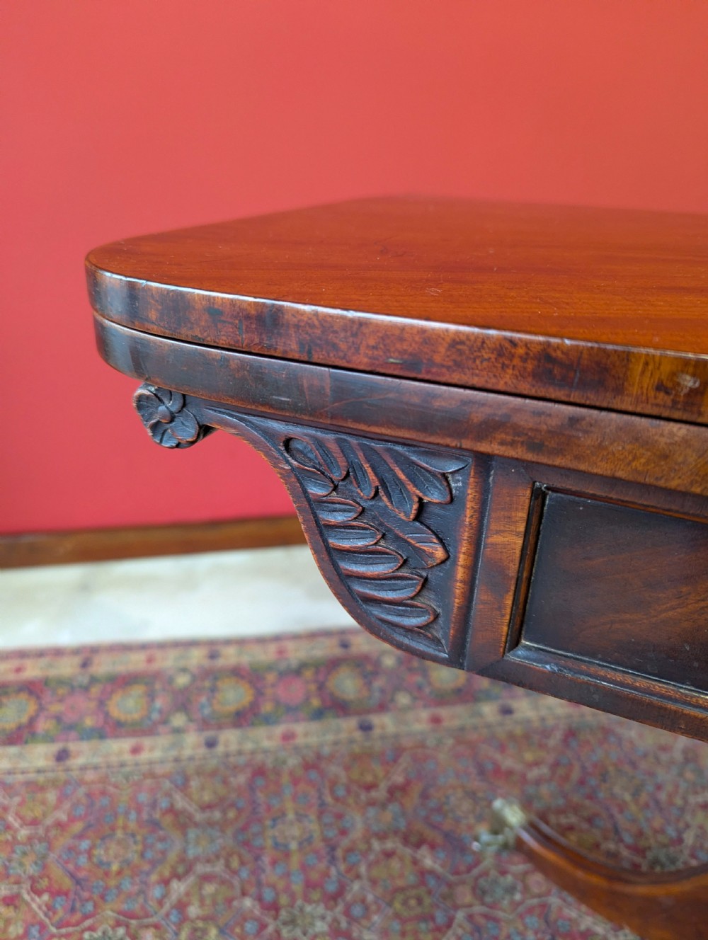 Antique 19th Century Mahogany Fold Over Pedestal Card Table View X