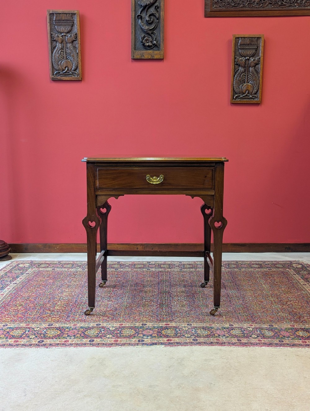 Antique Edwardian Mahogany Arts & Crafts Small Writing Desk View II