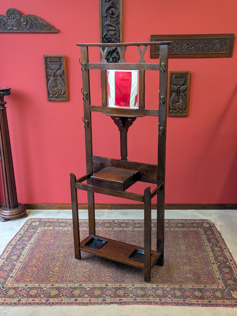 Antique Early 20th Century Oak Hall Stand