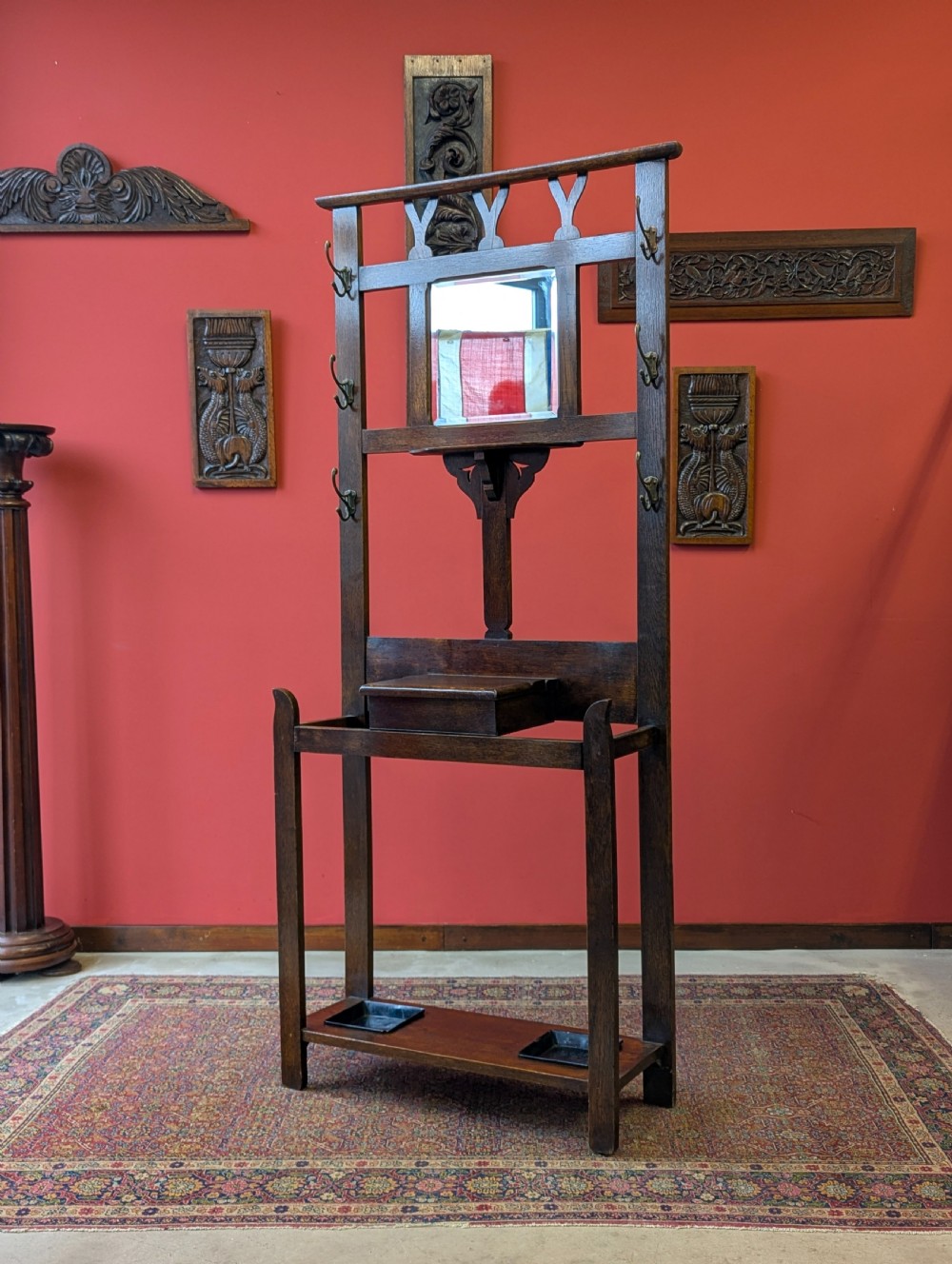 Antique Early 20th Century Oak Hall Stand View X