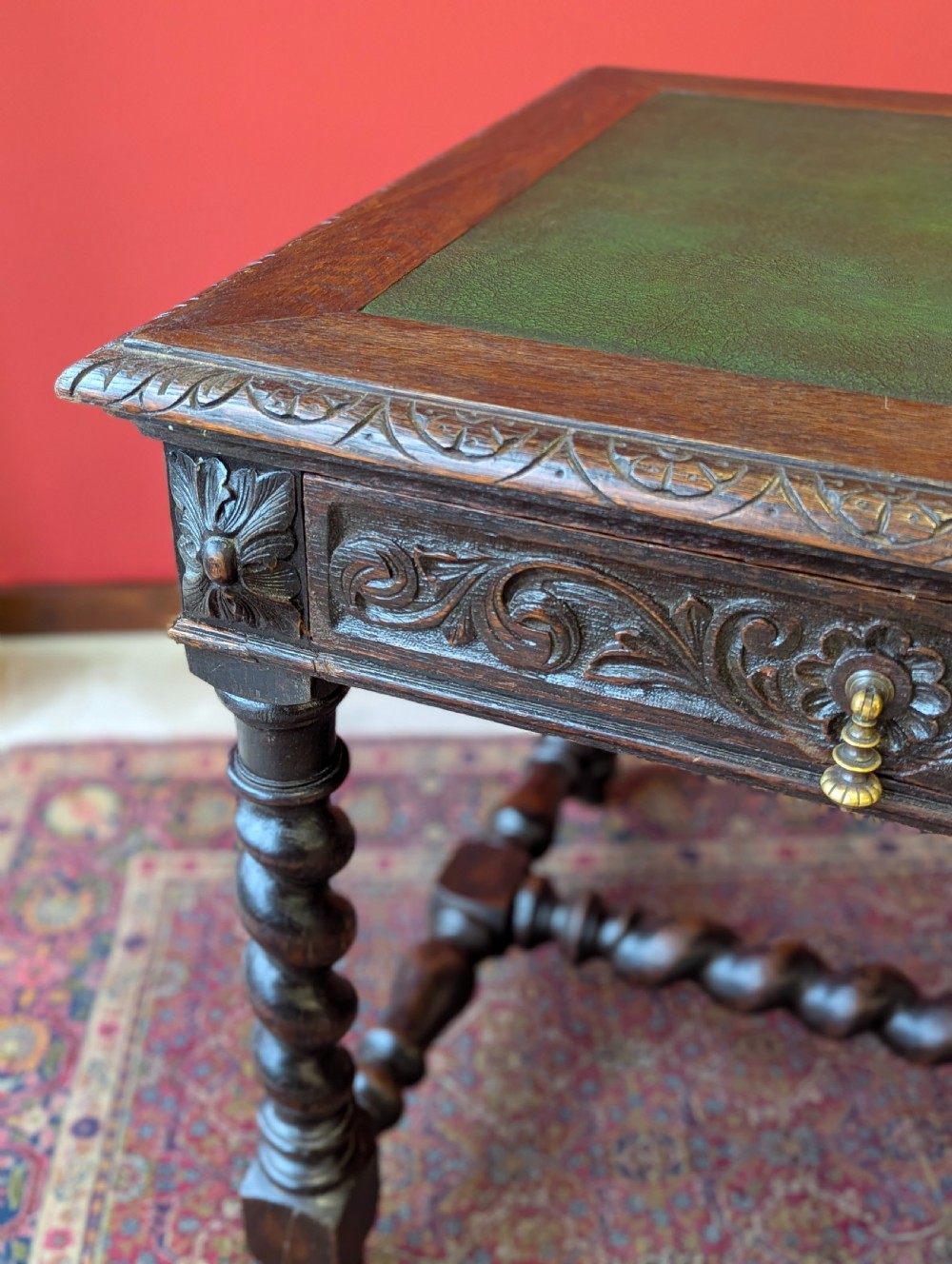 Antique Victorian Carved Oak Library Table by Heals View III