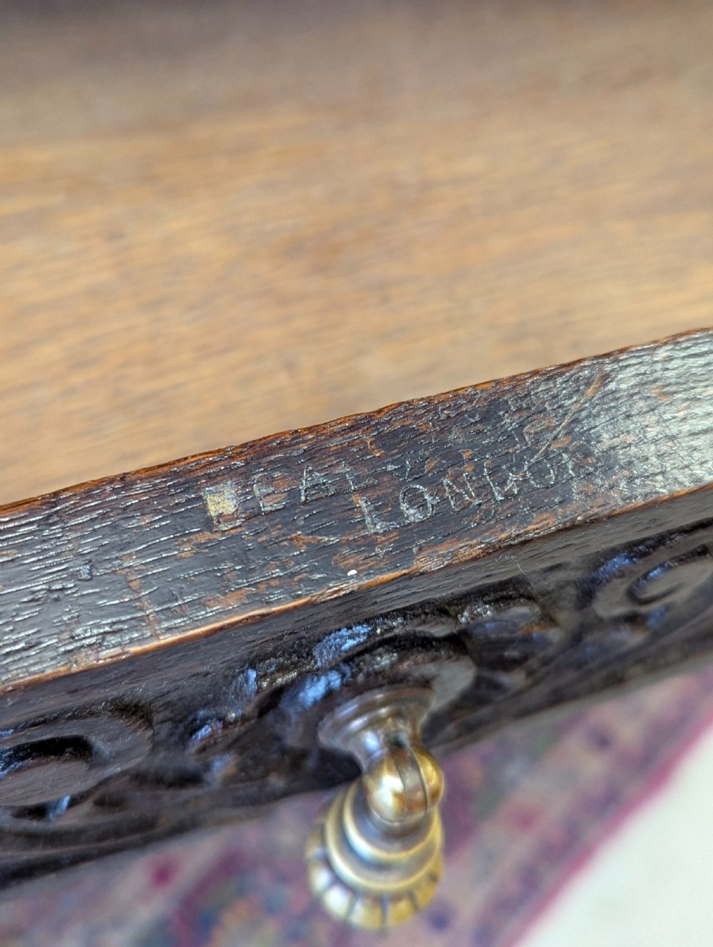 Antique Victorian Carved Oak Library Table by Heals View V