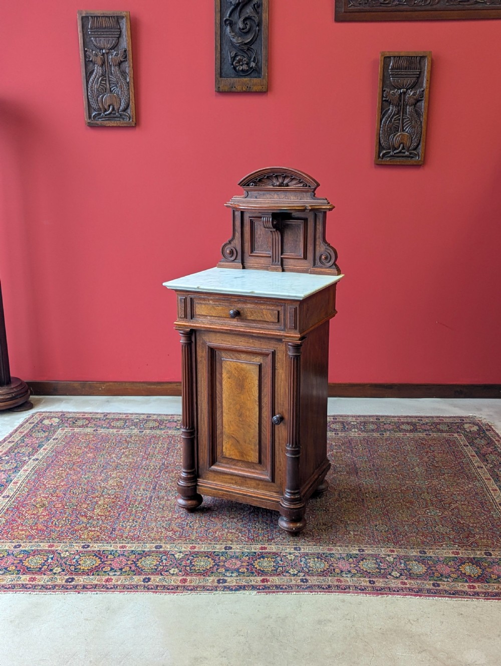 Antique Victorian Walnut Marble Topped Nightstand Bedside Pot Cupboard