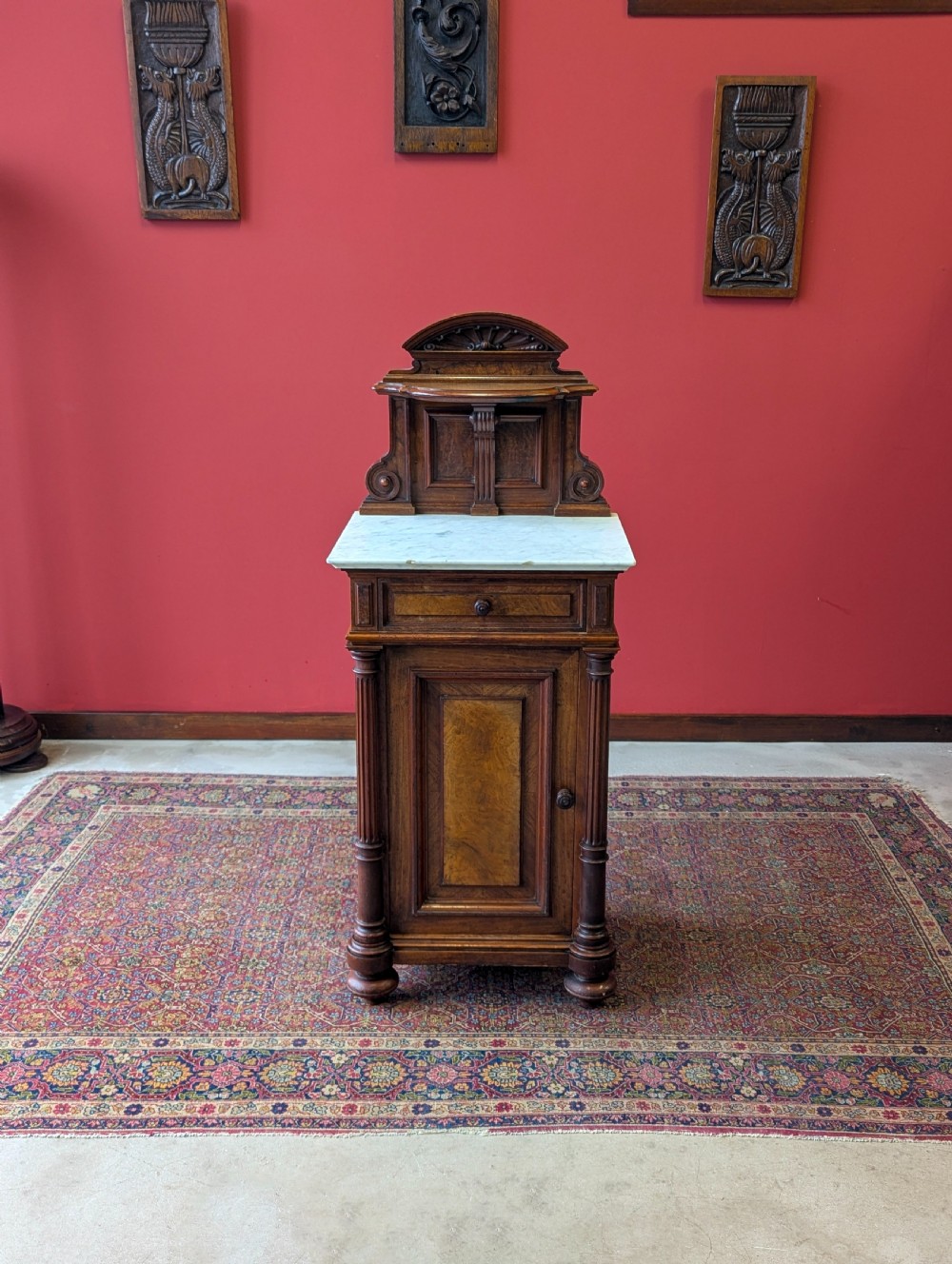 Antique Victorian Walnut Marble Topped Nightstand Bedside Pot Cupboard View II