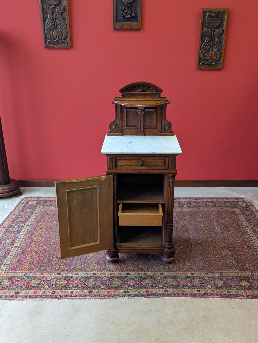 Antique Victorian Walnut Marble Topped Nightstand Bedside Pot Cupboard View V