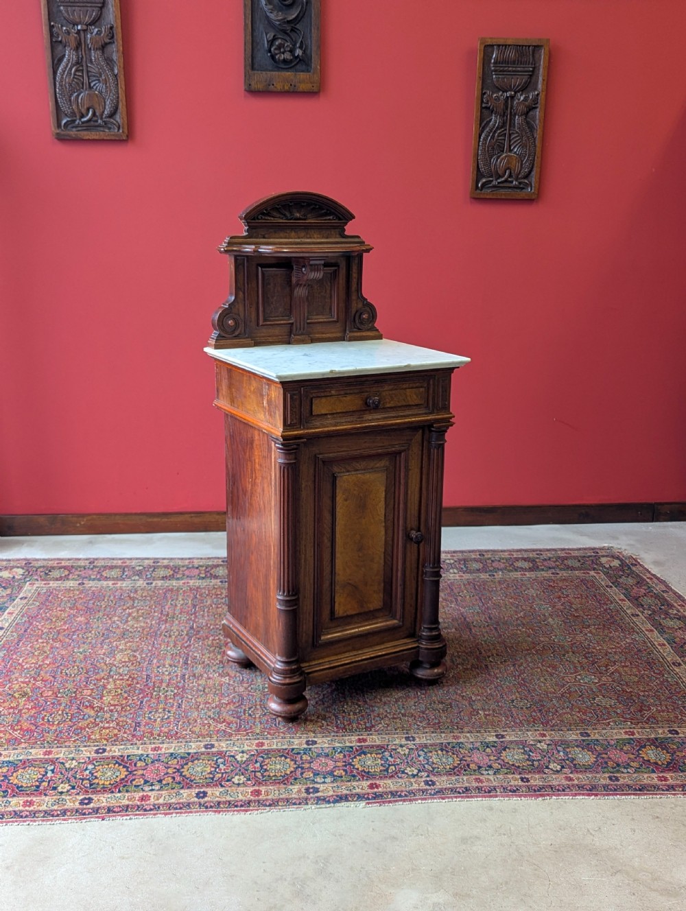 Antique Victorian Walnut Marble Topped Nightstand Bedside Pot Cupboard View VI
