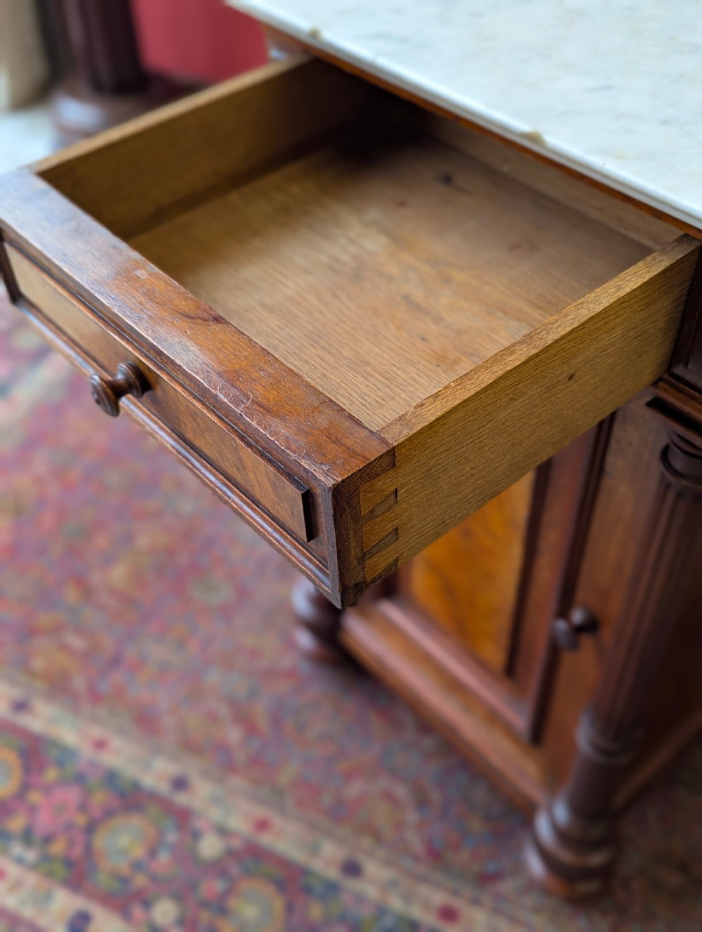 Antique Victorian Walnut Marble Topped Nightstand Bedside Pot Cupboard View VII